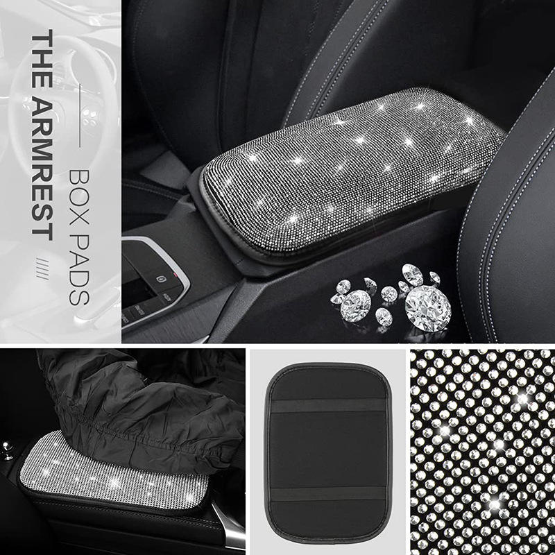Luxury Shiny Bling Faux Diamond Rhinestone Universal Fit 3-Spoke Steering Wheel Cover Set - CR Brand